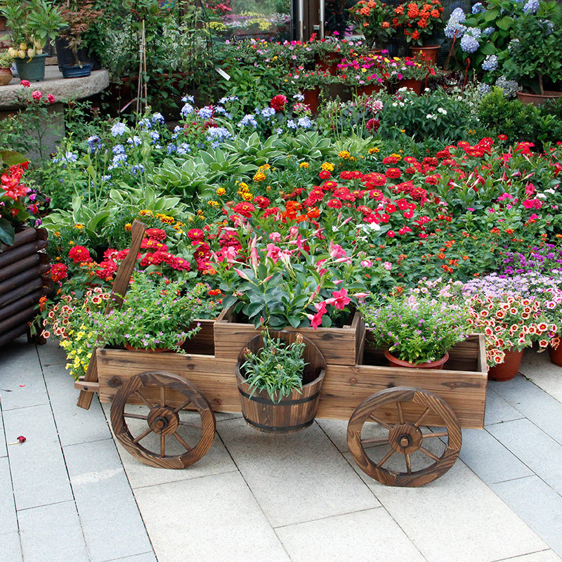 花车碳化防腐木花盆花四轮花园庭院装饰户外花盆
