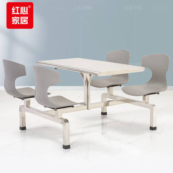 Hongxin canteen one-piece dining table and chairs school canteen fast food dining table and chairs one-piece stainless steel table top 4 people hxjj-19