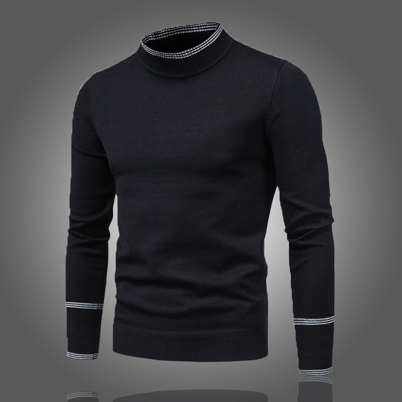秋冬新款半高领毛衣男潮流时尚修身针织衫帅气简约线衣弹力打底衫