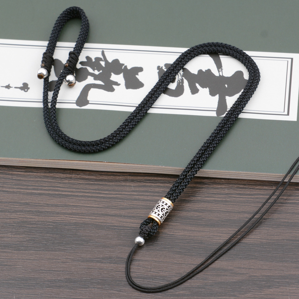 纯银吊坠挂绳观音玉坠玉器脖子挂坠绳蜜翡翠绳