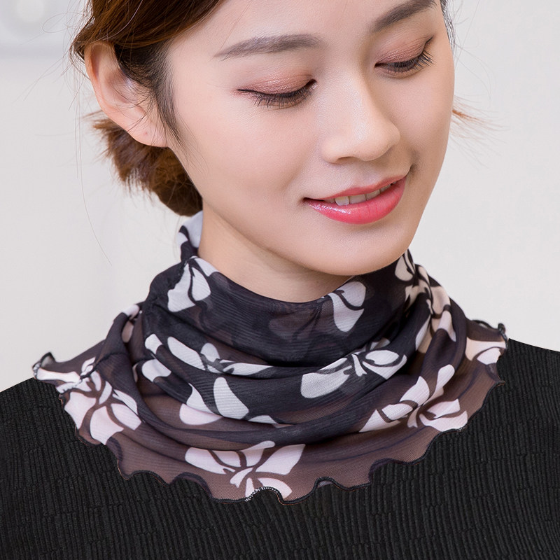 围脖女套头夏季薄款小丝巾百变护脖子多功能护颈脖套纱巾护脸围巾