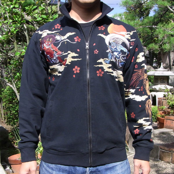 仏喜罗坊横须贺和柄限量纹身刺青日本刺绣绒衫卫衣开衫男风神雷神