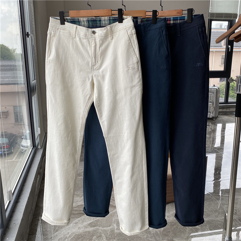 出口韩国订单！做工灰常棒！四面弹磨毛水洗字母刺绣休闲牛仔裤男