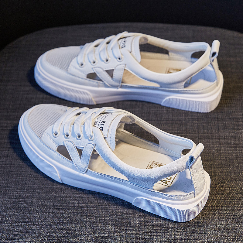 夏季薄款小白鞋子女2022年新款百搭孕妇爆款镂空运动平底包头凉鞋