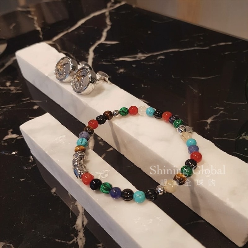 李易峰同款英国tateossianrt圆形虎眼青金金石玛瑙手链