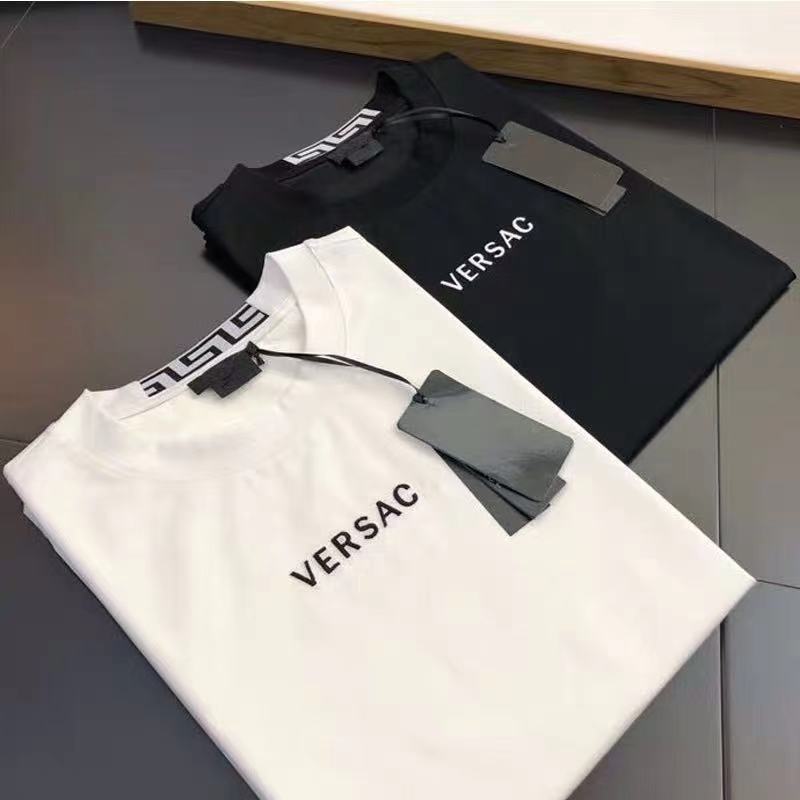 22春夏新款瓦萨琪字母刺绣男士修身丝光棉时尚圆领短袖T恤半袖潮