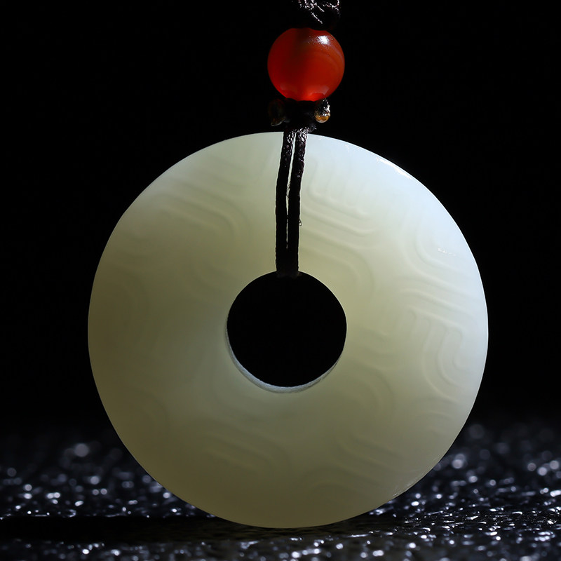 新疆天然和田玉回纹平安扣吊坠男女玉石平安圆环双面玉坠挂件玉佩