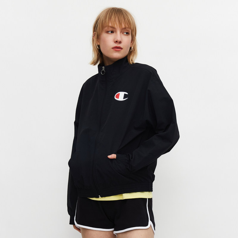 champion冠军夹克官方21秋季女印花大c拉链卫衣外套黑色运动服