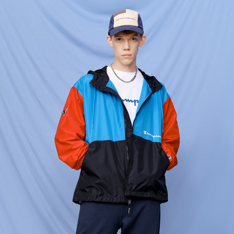 champion冠军官方2022秋季新款拼色连帽夹克拉链外套冲锋衣男休闲
