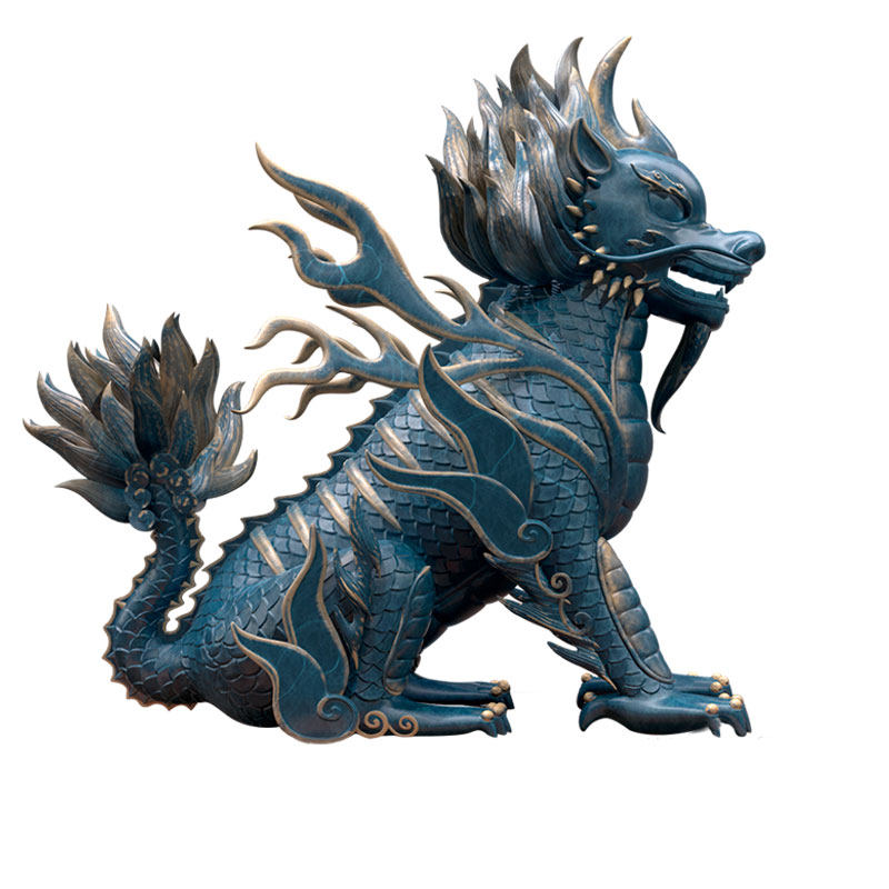 玻璃钢大型铸铜獬豸独角兽古代园林传统镇招财神兽摆件