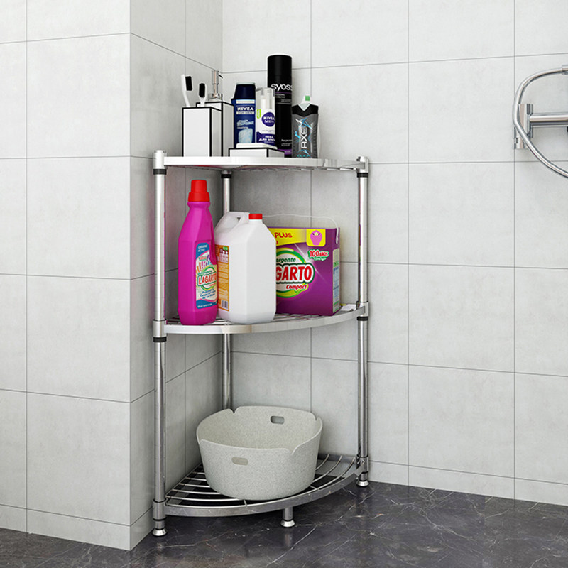 卫生间置物架浴室厕所洗手间收纳转三角架304不锈钢落地式脸盆架
