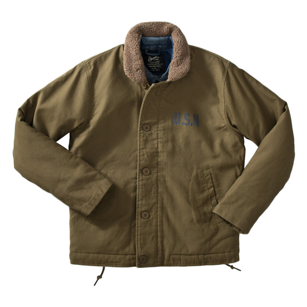 美式复古咔叽加厚n1甲板服工装夹克咔叽军事羊羔绒翻领棉衣外套