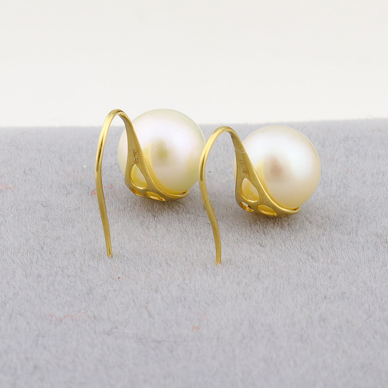 新品18k金高跟鞋耳勾珍珠耳环蜜蜡耳钩au750镂空耳饰diy配件包邮