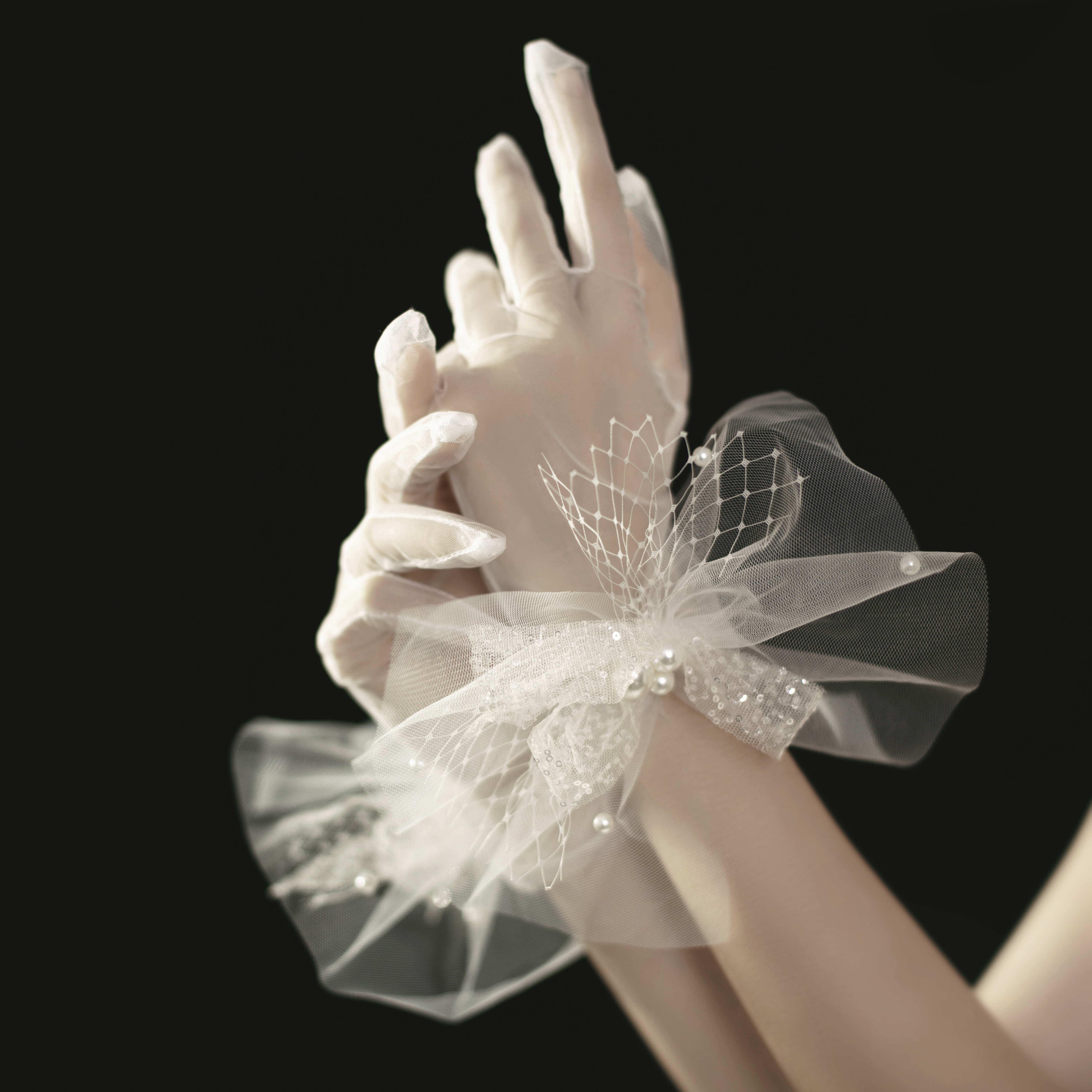 兮木婚品韩式超仙公主泡泡婚纱新娘手套时尚婚纱手套