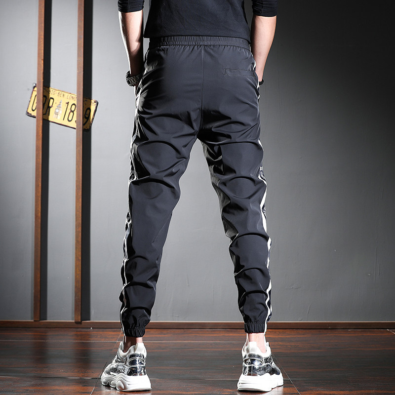 休闲裤夏季薄款潮牌速干冰丝裤子条纹修身束脚休闲裤