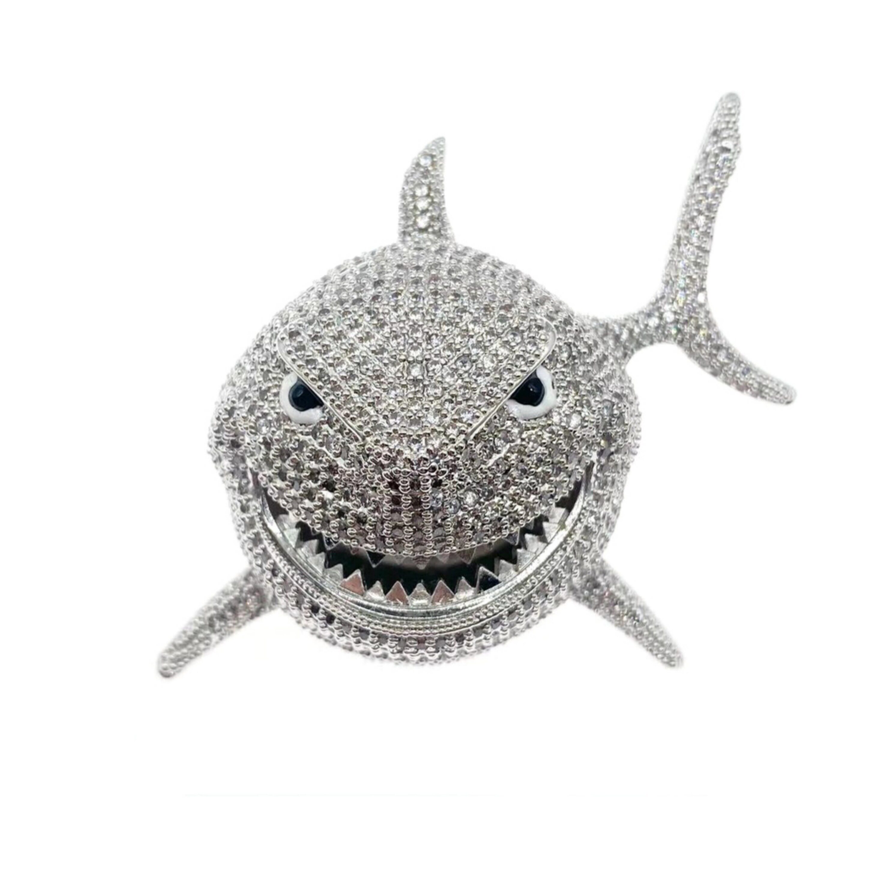 kingofbling欧美潮流嘻哈说唱配饰6ix9ine同款镶钻鲨鱼吊坠项坠