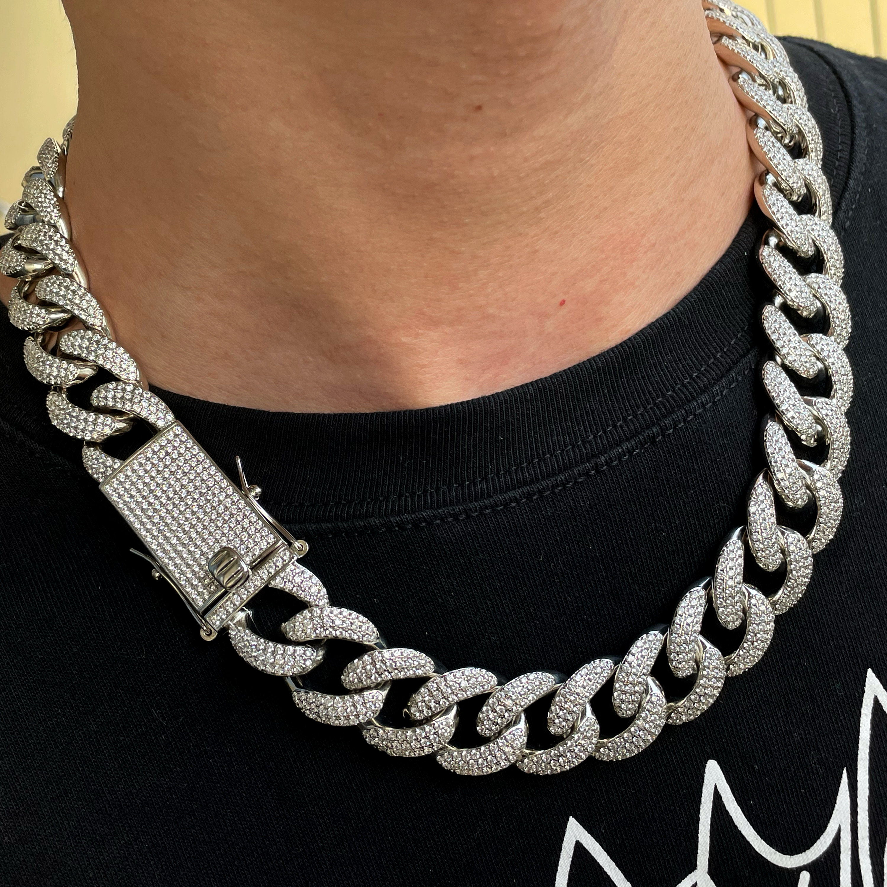 jiarui王嘉尔周汤豪同款18k三排镶钻古巴嘻哈首饰项链