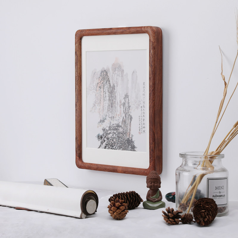 实木圆角画框 山水画字画装裱挂墙花梨像框红木相框定制任意尺寸