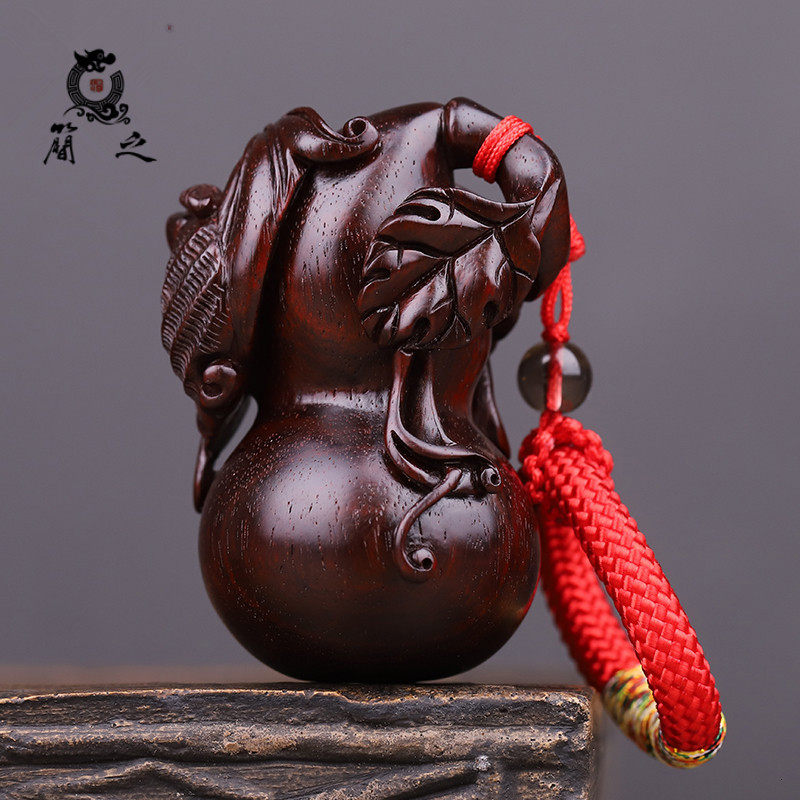 蝙蝠葫芦福禄手把印度小叶叶紫檀木手工雕刻木雕