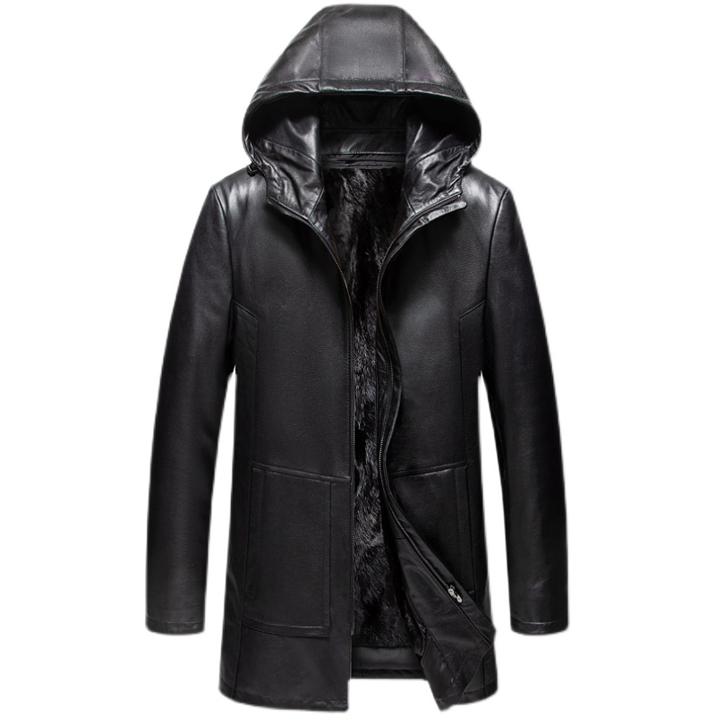 海宁真皮皮衣男士头层牛皮风衣可拆卸皮衣