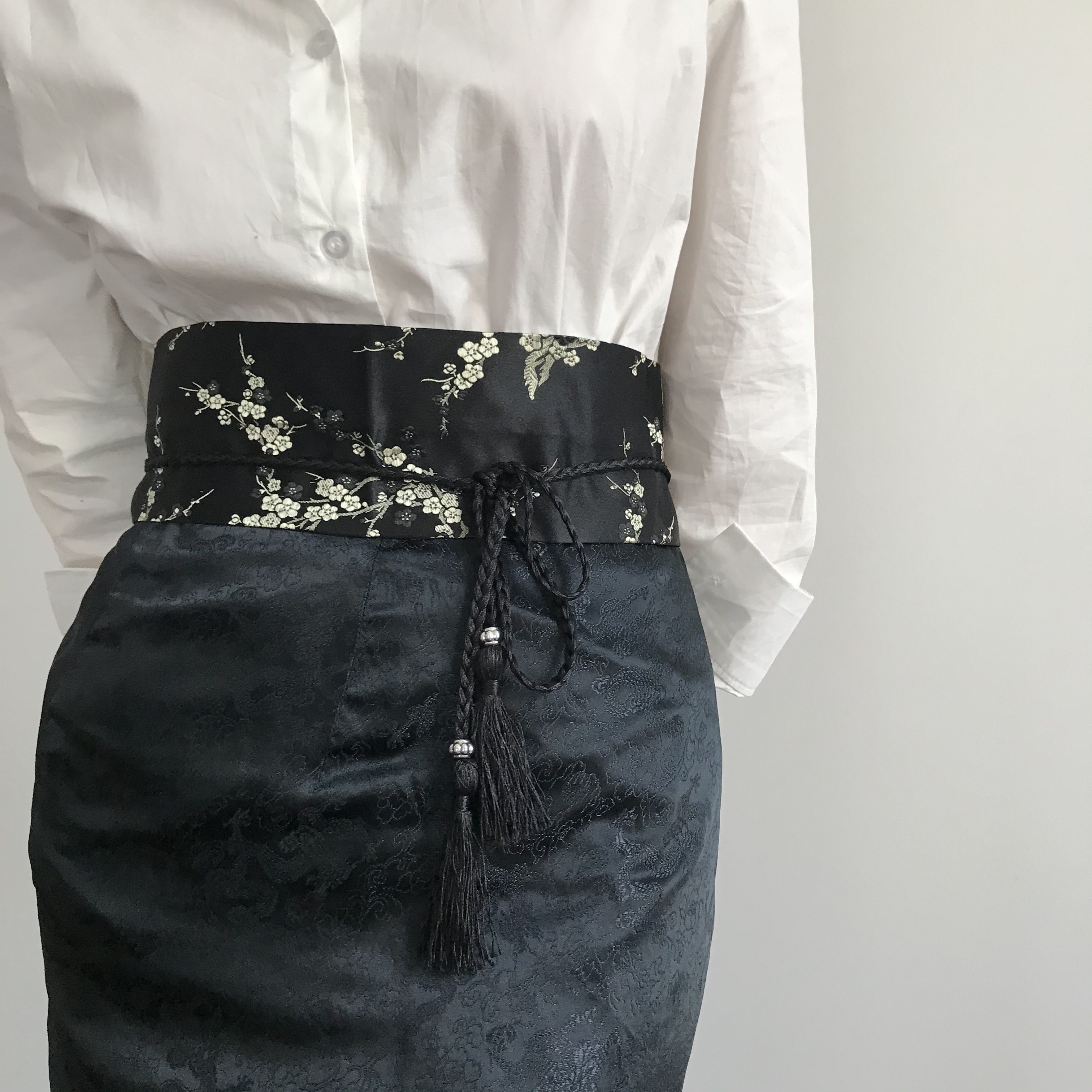 腰带三环环路梅花刺绣系绳日系和风流苏腰封腰带