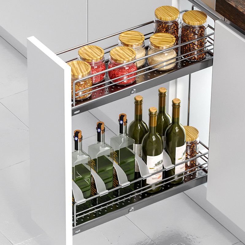 厨房橱柜拉篮小尺寸调味篮150柜200柜超窄侧装调料栏置物架抽屉式