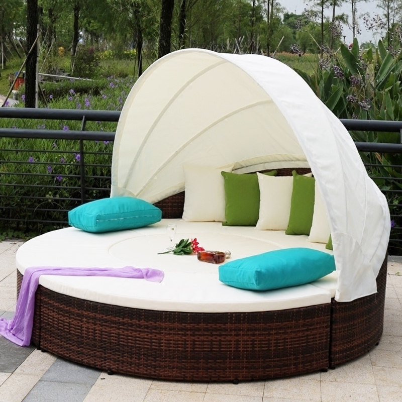 户外躺床圆庭院藤编沙发露天沙滩躺椅阳台泳池躺床