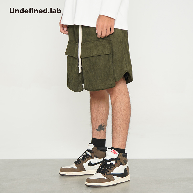 undefined出品arnodefrance风格立体口袋麂皮绒运动休闲短裤男