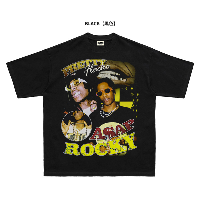 asaprocky洛基hiphop嘻哈短袖饶舌长袖美式领口t恤