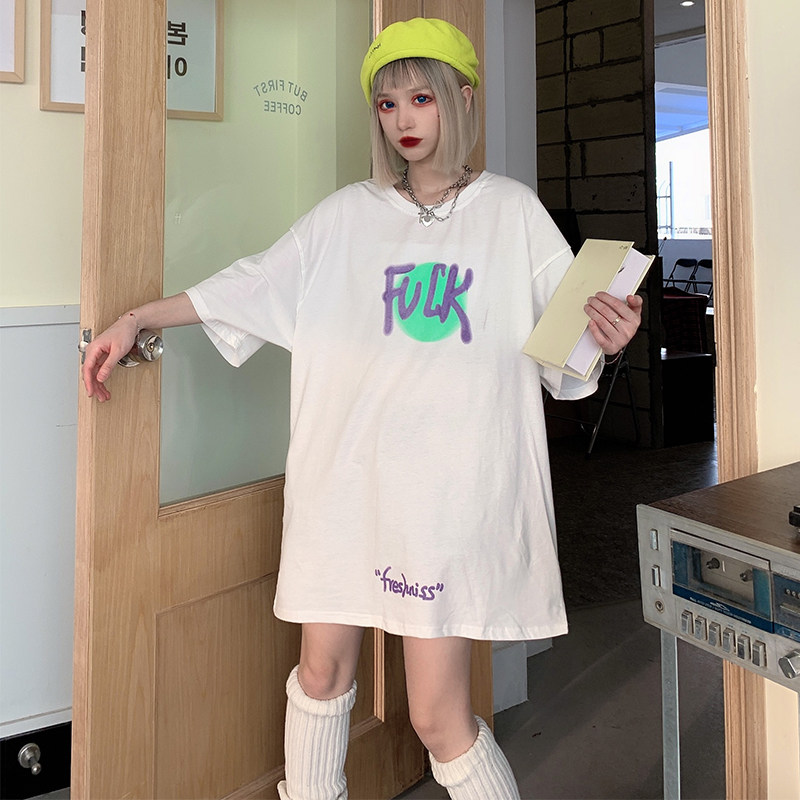 网红嘻哈短袖t恤女韩版宽松ins超火潮原宿bf慵懒风怪味体桖上衣服