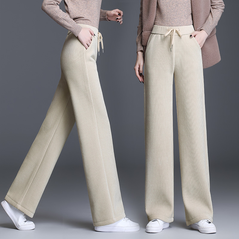 雪尼尔白色阔腿裤女秋冬2021新款高腰直筒灯芯绒裤子加绒加厚女裤