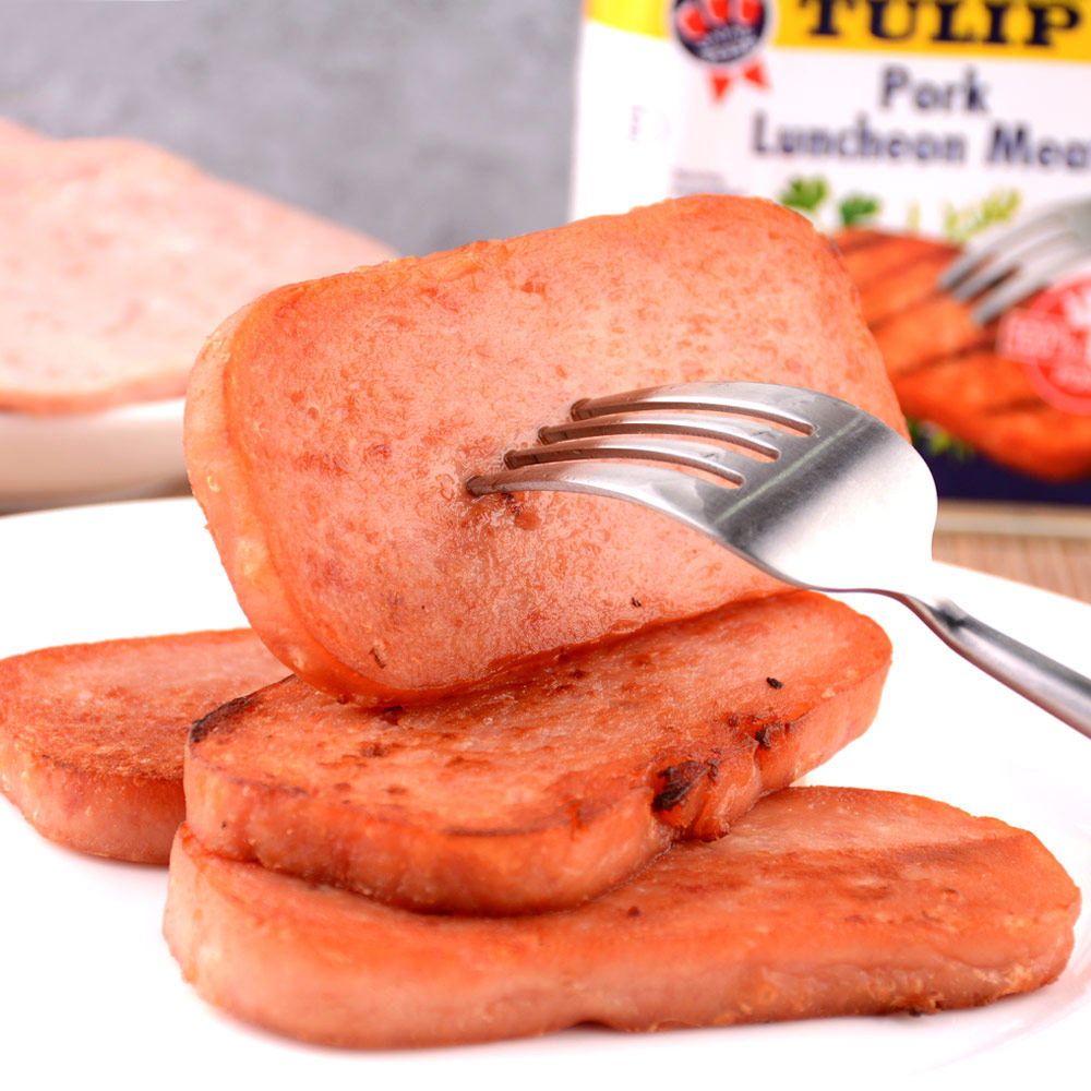 丹麦进口tulip郁金香午餐肉罐头340g*2罐即食猪肉火腿涮火锅户外