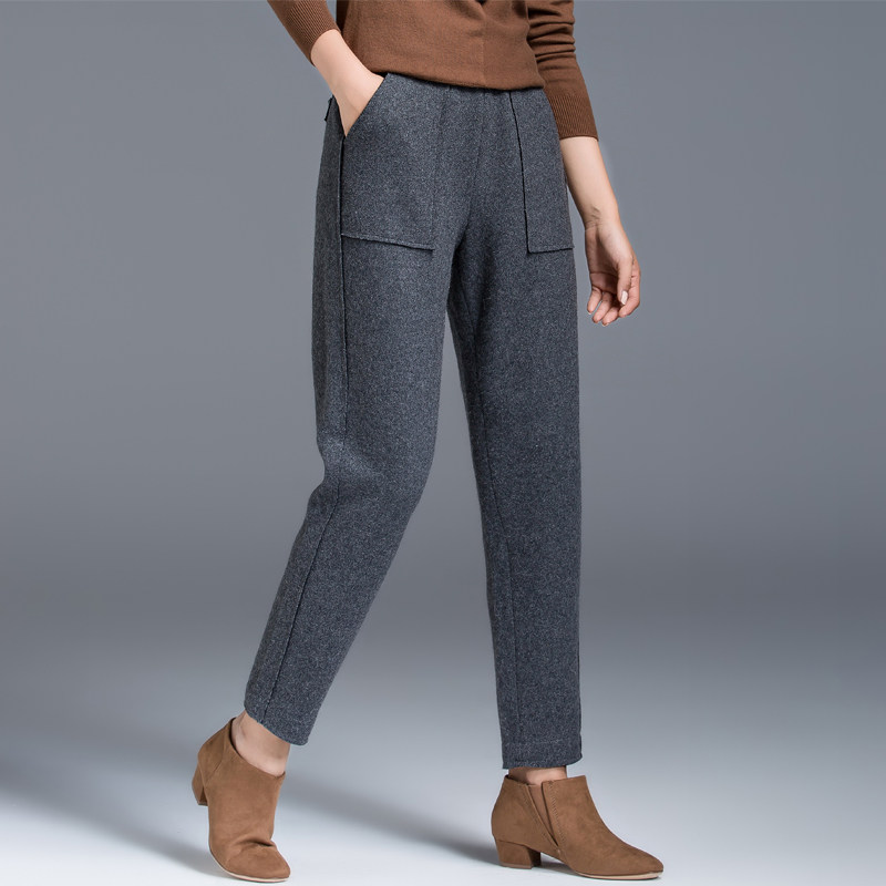 毛呢裤女秋冬加绒女裤加厚哈伦羊毛休闲休闲裤休闲裤