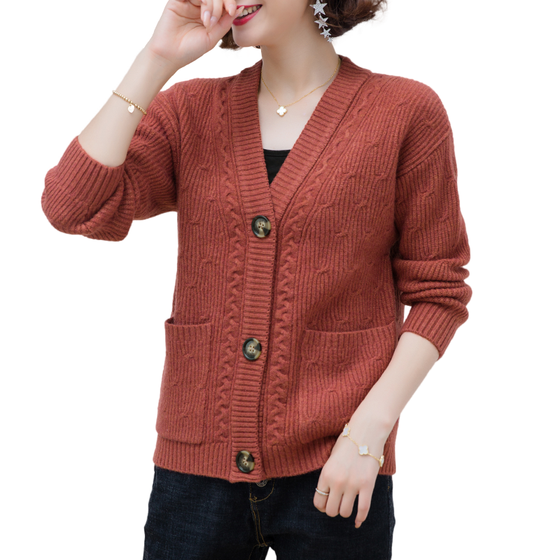 粗毛毛线针织开衫女宽松2020年秋冬新款单排毛衣毛针织衫