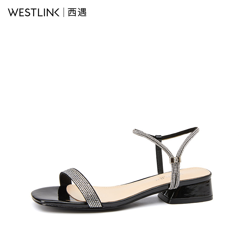 清仓特卖westlink西遇女鞋优雅方头烫舒适粗跟凉鞋时装凉鞋