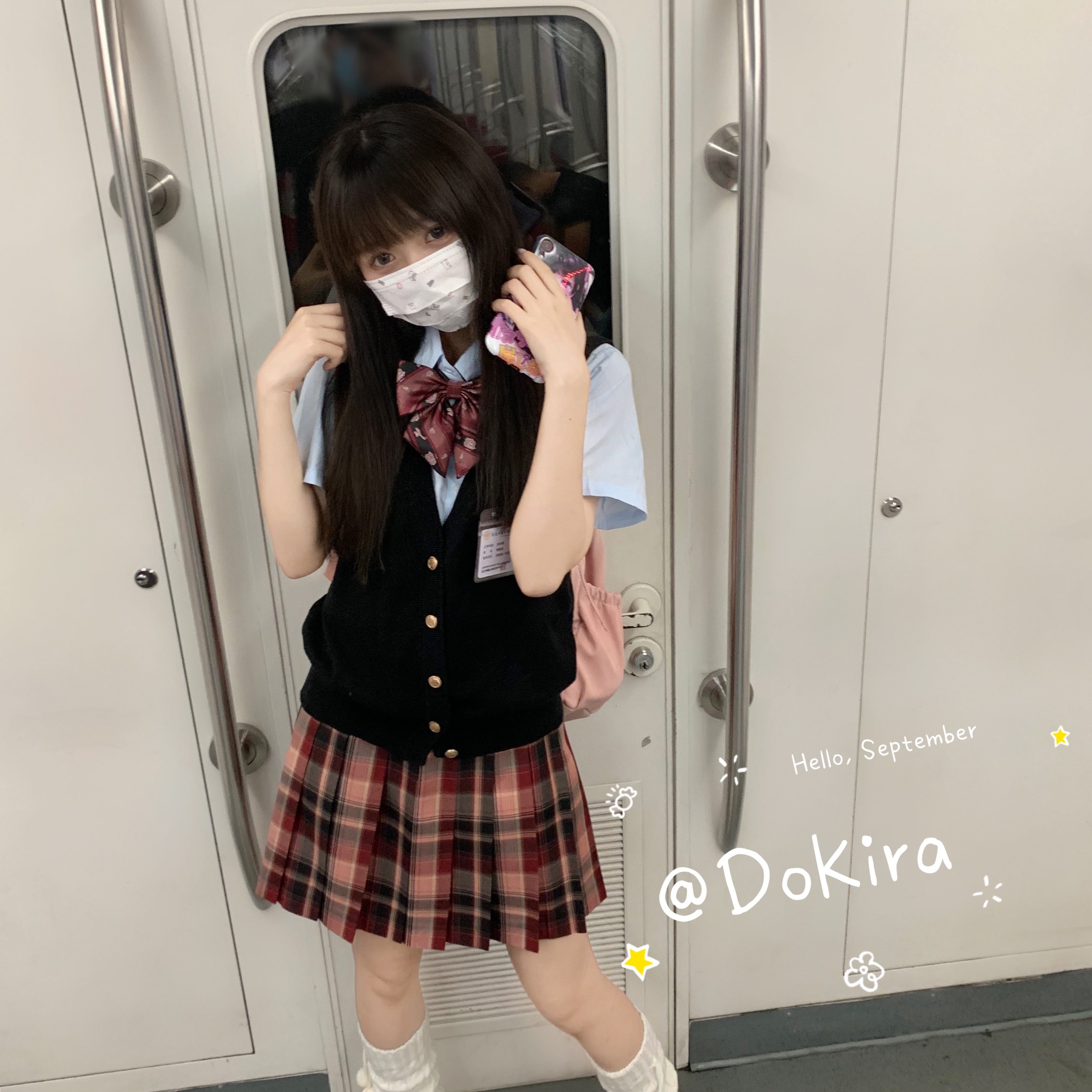 糖梅dokira原创创格柄红配色jk格裙黑红5团jk