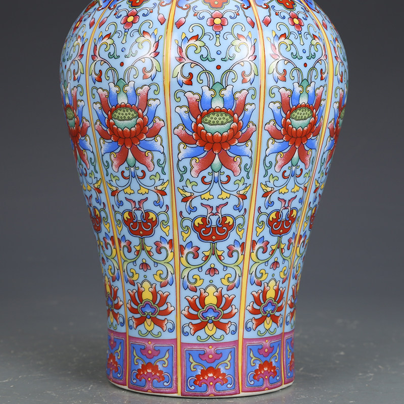 景德镇陶瓷器摆件雍正珐琅彩花口瓶仿古瓷器古董花瓶