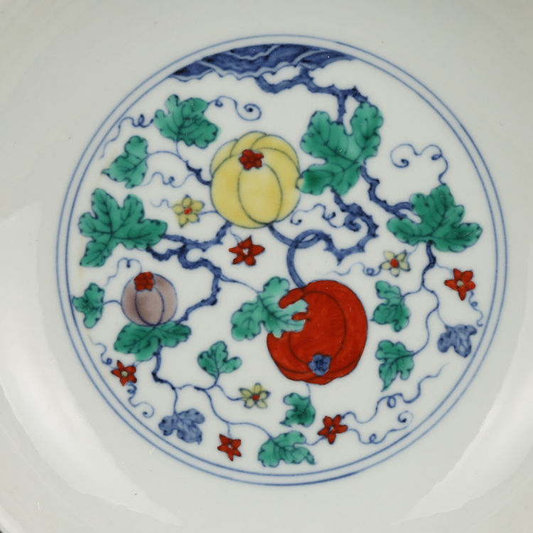大明成化斗彩西瓜纹盘古董古玩收藏品复古瓷老摆件