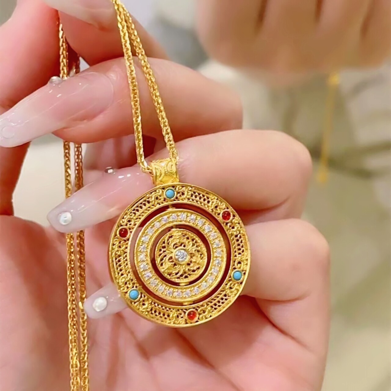 时来运转吊坠金,福气满满的好运项链