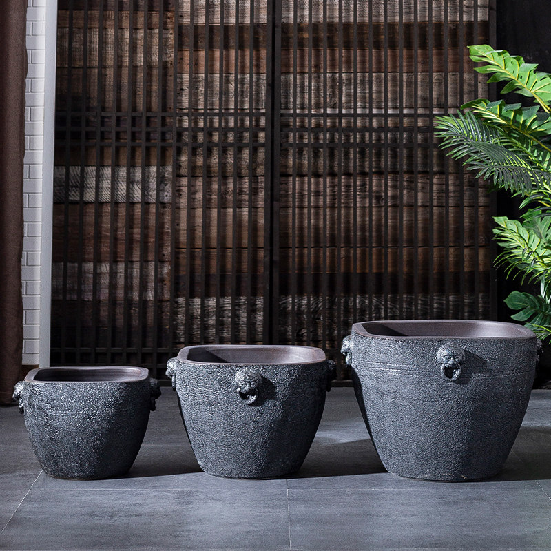 复古陶瓷仿古大缸粗陶手工圆坛水缸花盆鱼缸摆件