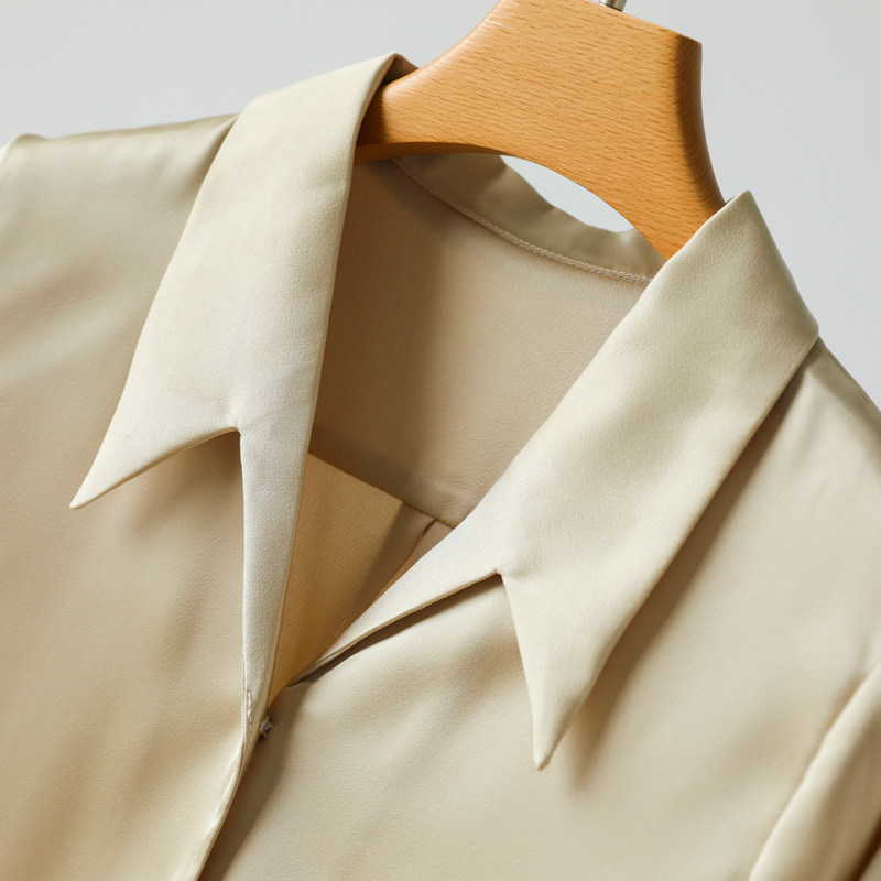 香槟色设计小众缎面衬衫秋季长袖雪纺通勤衬衣衬衫