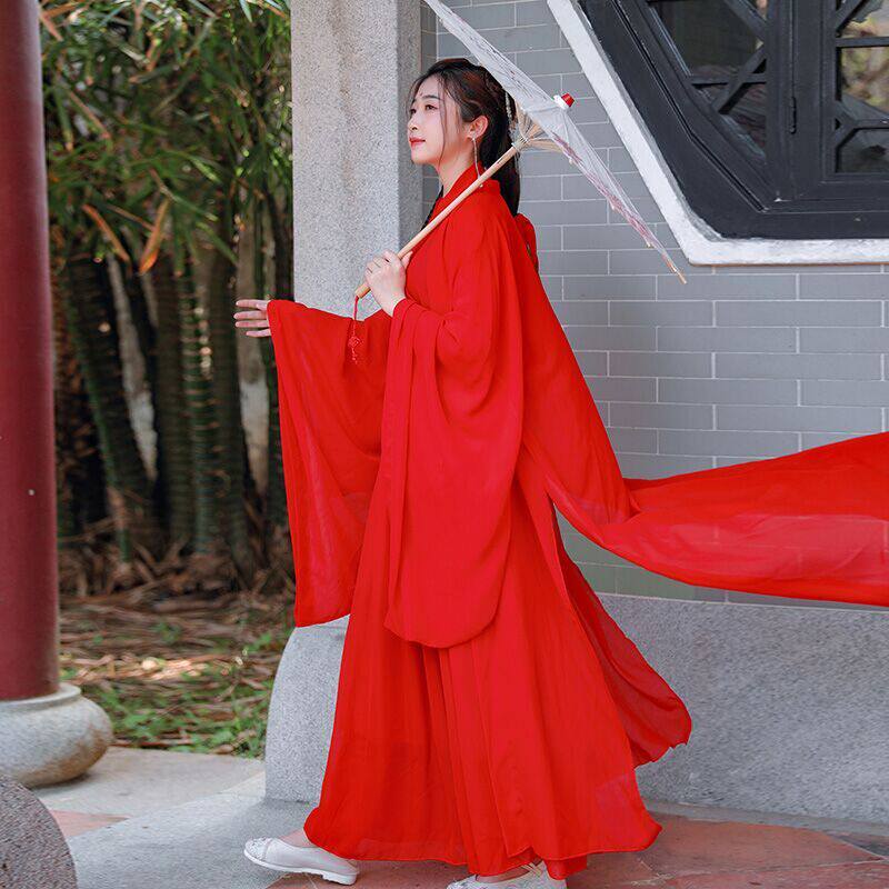 古典服装红色仙气夏季国风中国汉服演出服舞蹈民族服装