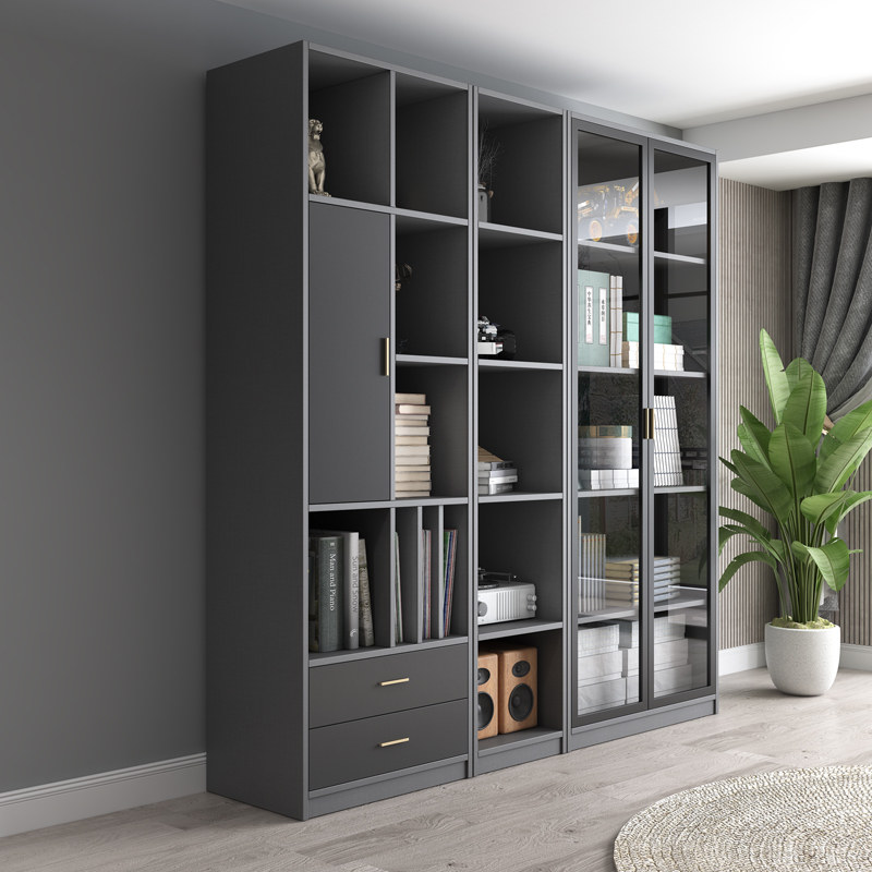 现代简约小户户型书柜北欧玻璃门书房储物柜组合带门组合书柜