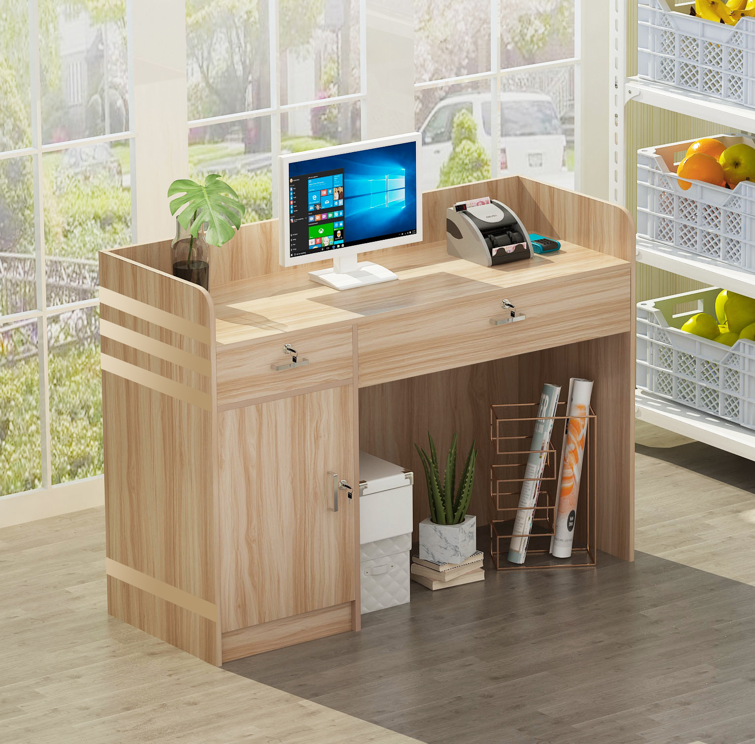 简约收银台店铺小型服装店美甲理发母婴美容院吧台吧台