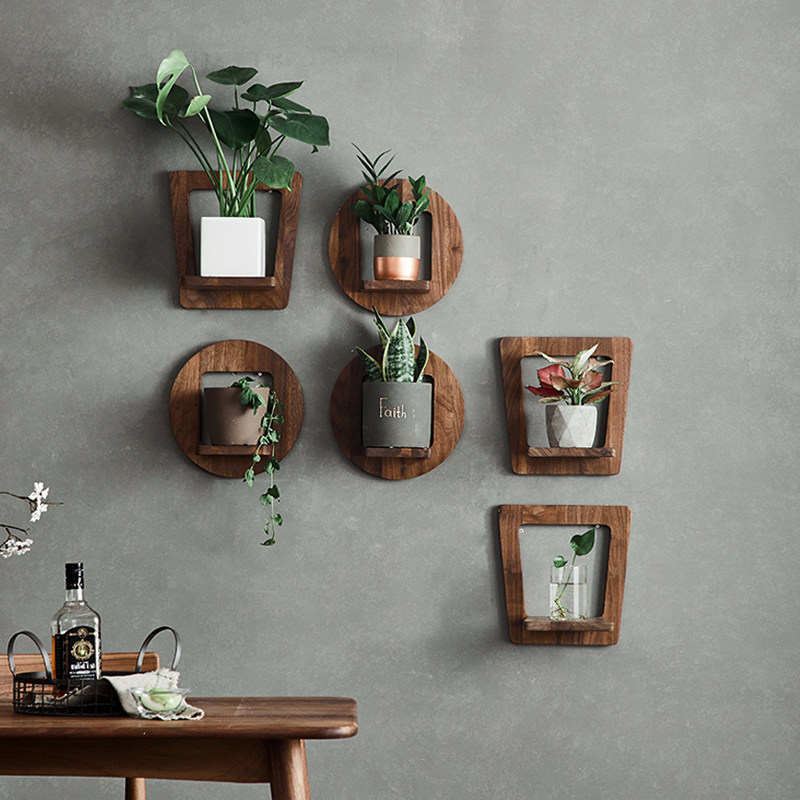 雀替实木墙上花盆盆架白蜡木架壁挂客厅背景墙花架