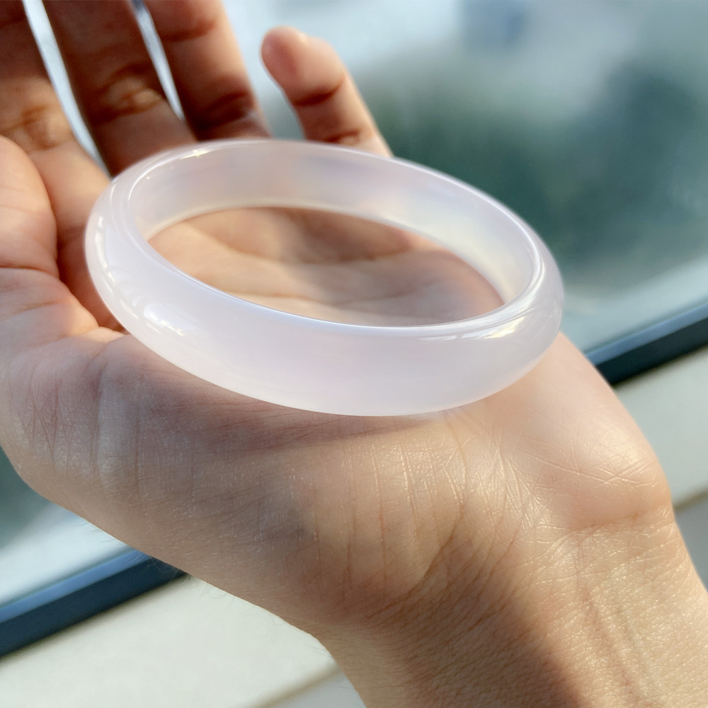 手镯天然白玛瑙玛瑙中宽玉镯镯子女士手环ins手饰