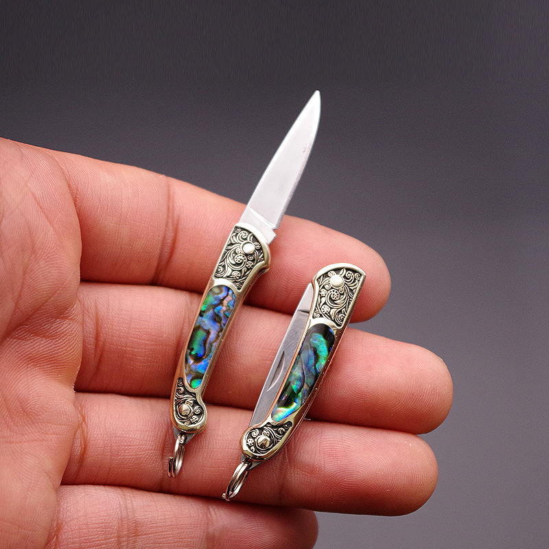 手工贝壳折叠刀随身快递刀黄铜刀精美水果刀开箱刀钥匙扣迷你小刀