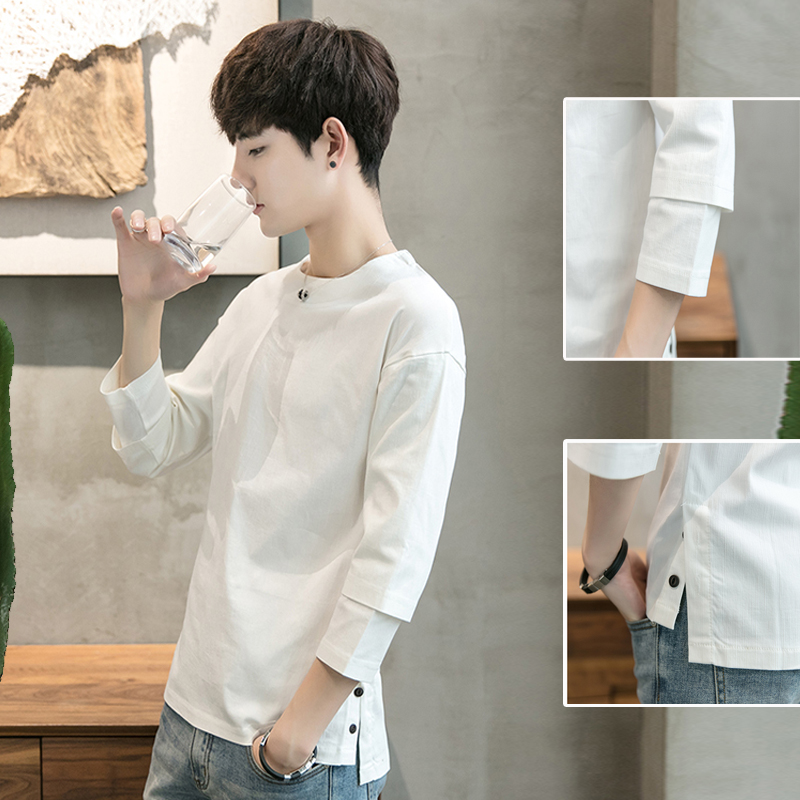 t恤男潮流韩版七分袖衣服短袖7分中袖春夏季长袖丅恤五分男士上衣