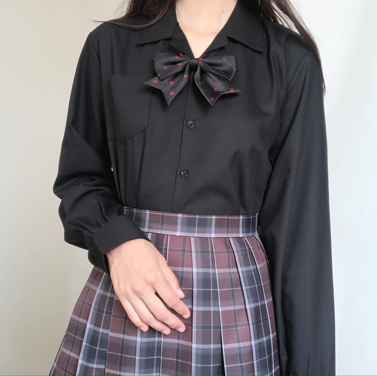 刺篇原创原创日系jk制服正版长袖黑白短款开襟日常衬衫女