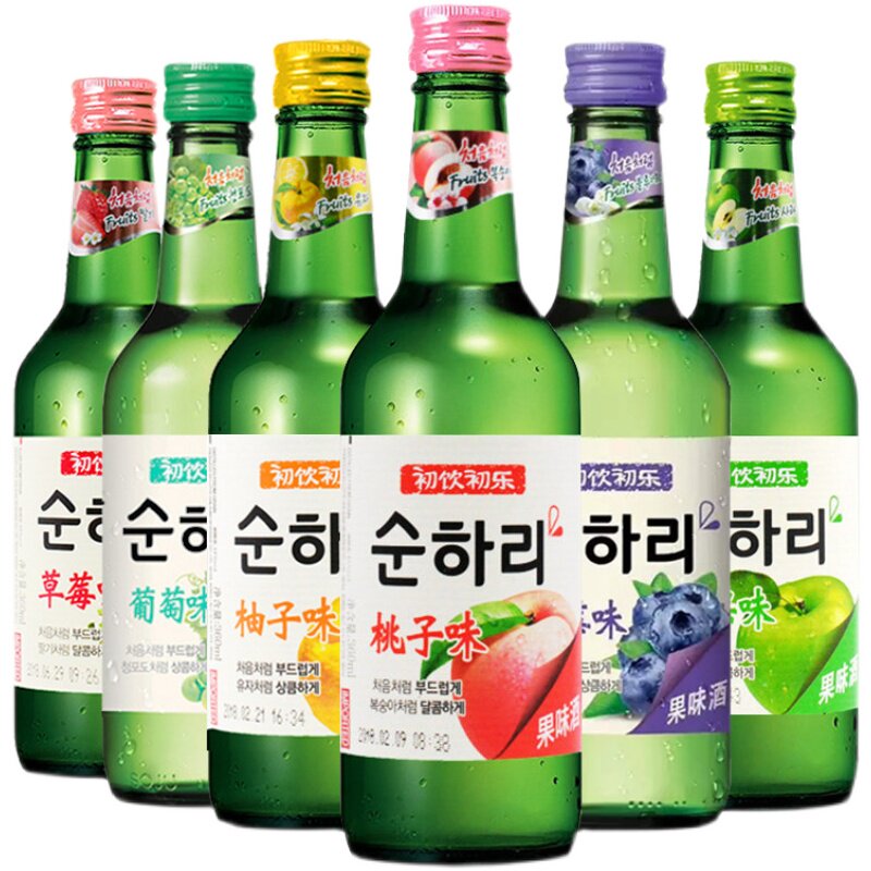 韩国进口烧酒乐天初饮初乐蜜桃草莓果味竹炭果酒
